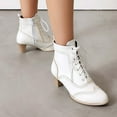 thumbnail image 3 of Winter Vintage Boots for Women PU Leather Lace Up Ankle Booties Side Zipper Shoes Mid Heel Fall Chunky Heel Short Boots, 3 of 6