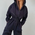 thumbnail image 6 of Women Fleece Jumpsuits Outfits Hooded Sweatshirt Set High Waist Ladies Jumpsuit Black S, 6 of 7