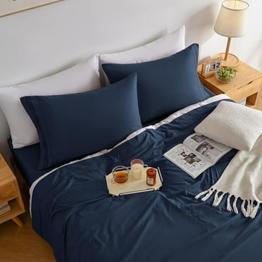 Navy Blue Queen Sheet Sets-Luxury Hotel Style-Extra Deep Pocket Fitted Bed Sheet Set-Microfiber Bedding Sheets & Pillowcases-Soft Cooling Bedsheet 4 Piece
