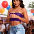thumbnail image 6 of XUNKUSGA Carnival Tube Tops for Women Fashion Y17k Sparkly Sequin Strapless Going Out Tops Comfortable Slim Fit Crop Short Length Tank Tops for Women Party Clubwear Purple, 6 of 8