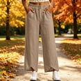 thumbnail image 3 of HomeDM Wide Leg Capri Pants for Women Casual Loose High Waisted with Pockets Khaki Athletic Work Trousers Size L, 3 of 7