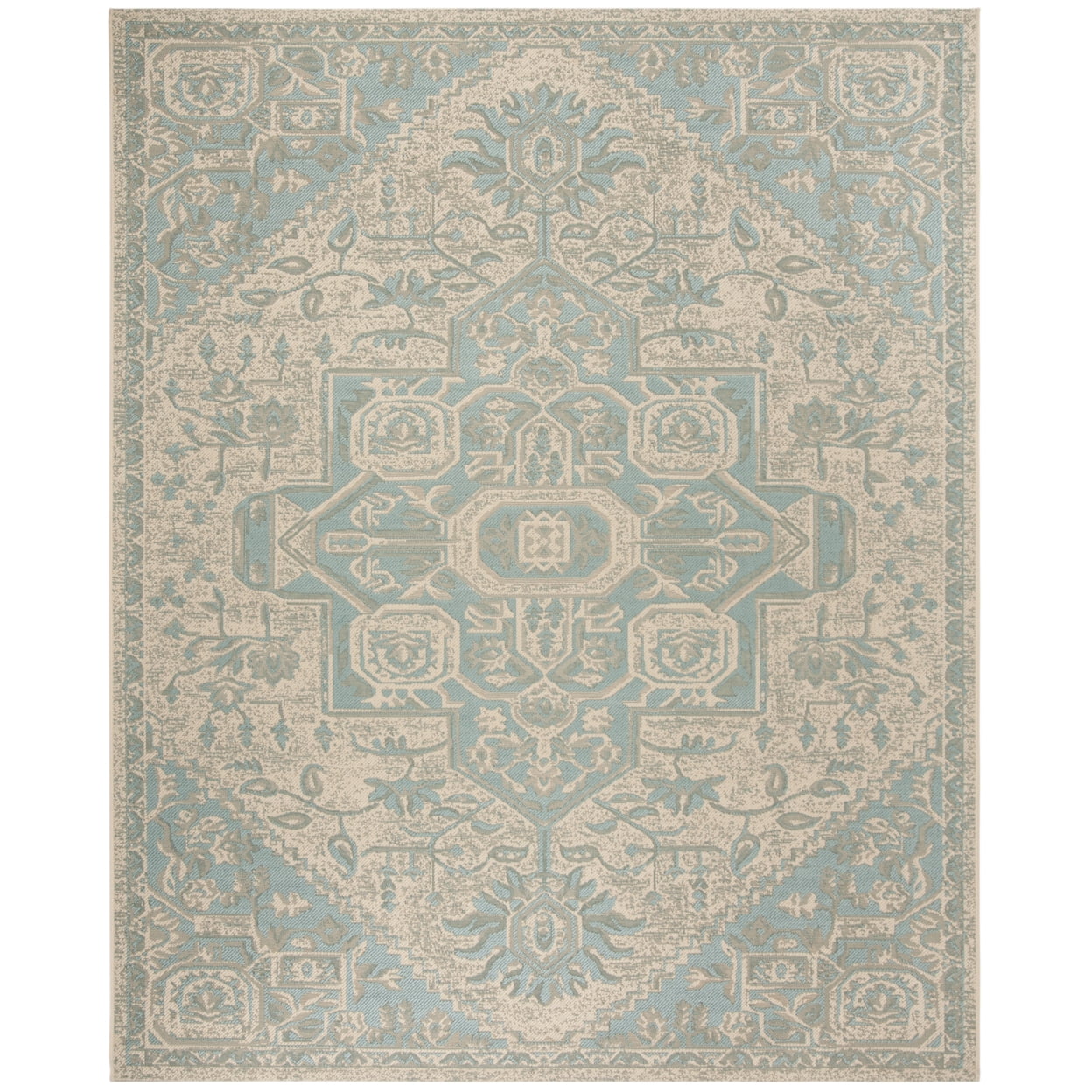 SAFAVIEH Beach House Jose Geometric Indoor/Outdoor Area Rug Aqua/Cream, 5'3" x 7'6"