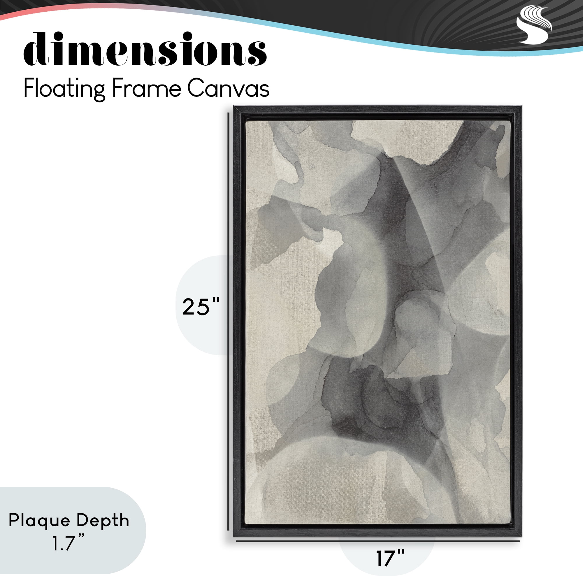 Stupell Industries Mottled Monochrome Abstract Black Framed Floater Canvas Wall Art, design by Kippi Leonard