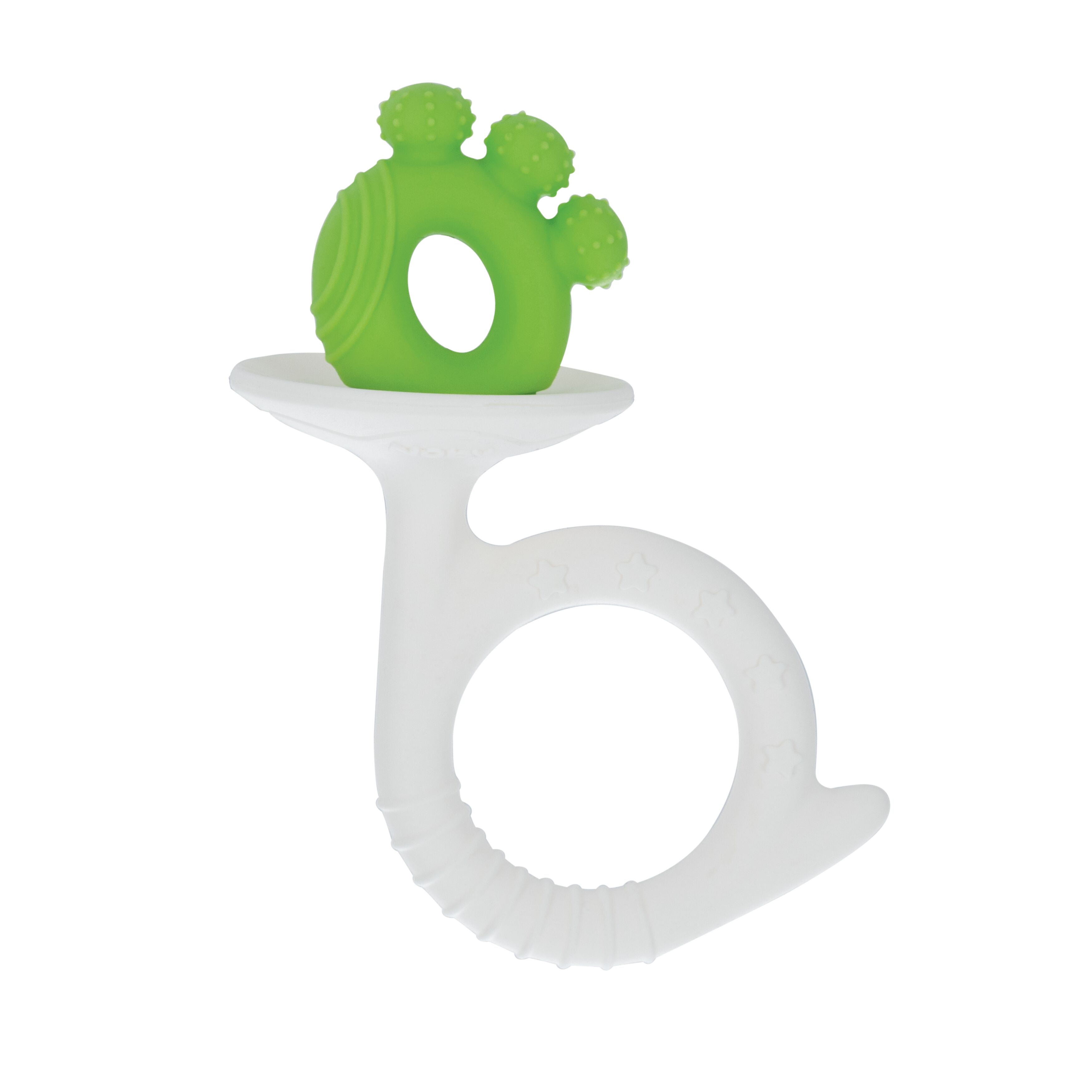 Nuby Silicone Fun Teethers for Infants, Bunny and Tuba, Blue and Green, 2 Pack