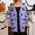 thumbnail image 5 of Halloween Cardigan Sweaters for Women Plus Size Fall Winter Loose Casual Long Sleeve Button Down Outerwear Coat #02 Purple Size XL, 5 of 7