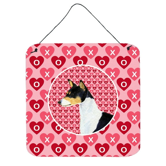 Basenji Hearts Love and Valentines Day Portrait Wall or Door Hanging Prints