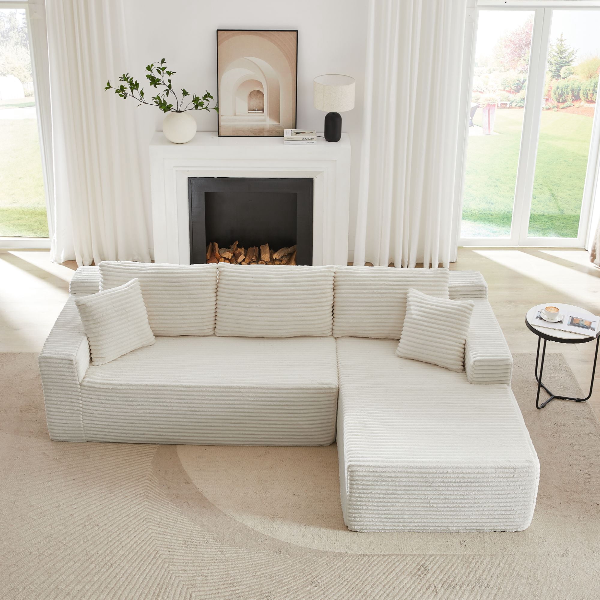 Miniyam L-Shaped Compressed Sectional Sofa with Deep Seat, No Assembly Required, Modular Couches Sleeper for Living Room, Bedroom, Apartment (White, Right Facing Chaise)