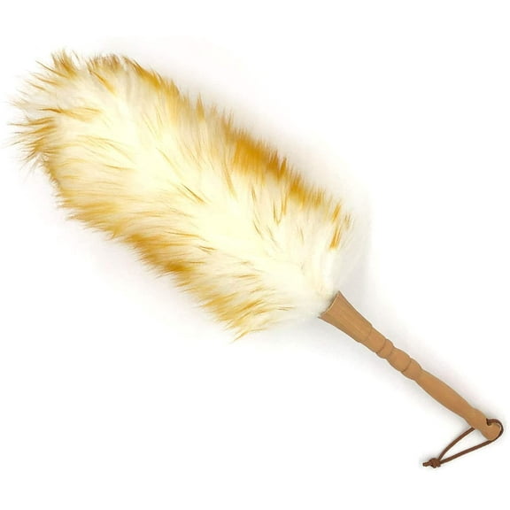 Lambswool Duster with Solid Wooden Handle,Leather Hang Strap,18.9 inch Long,Natural Feather Duster for Cleaning Ceiling Fans,Window Blinds,Computer Screens,Bookshelves etc(Pack of 1)