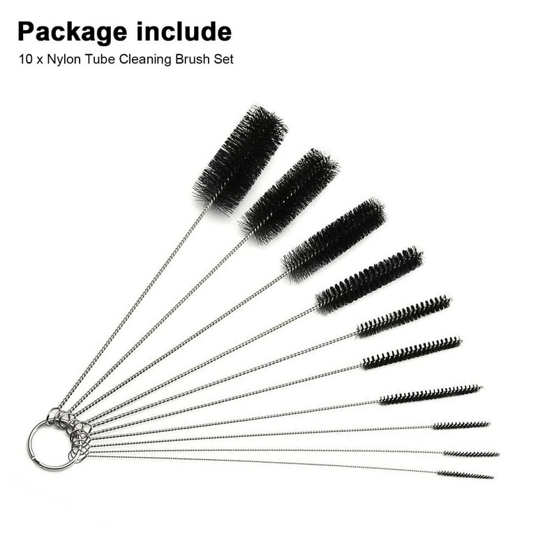 TSV 10-Pack Bottle Cleaning Brush Set Nylon Tube Pipe Washing Cleaner Straw Tool Kit (Black)