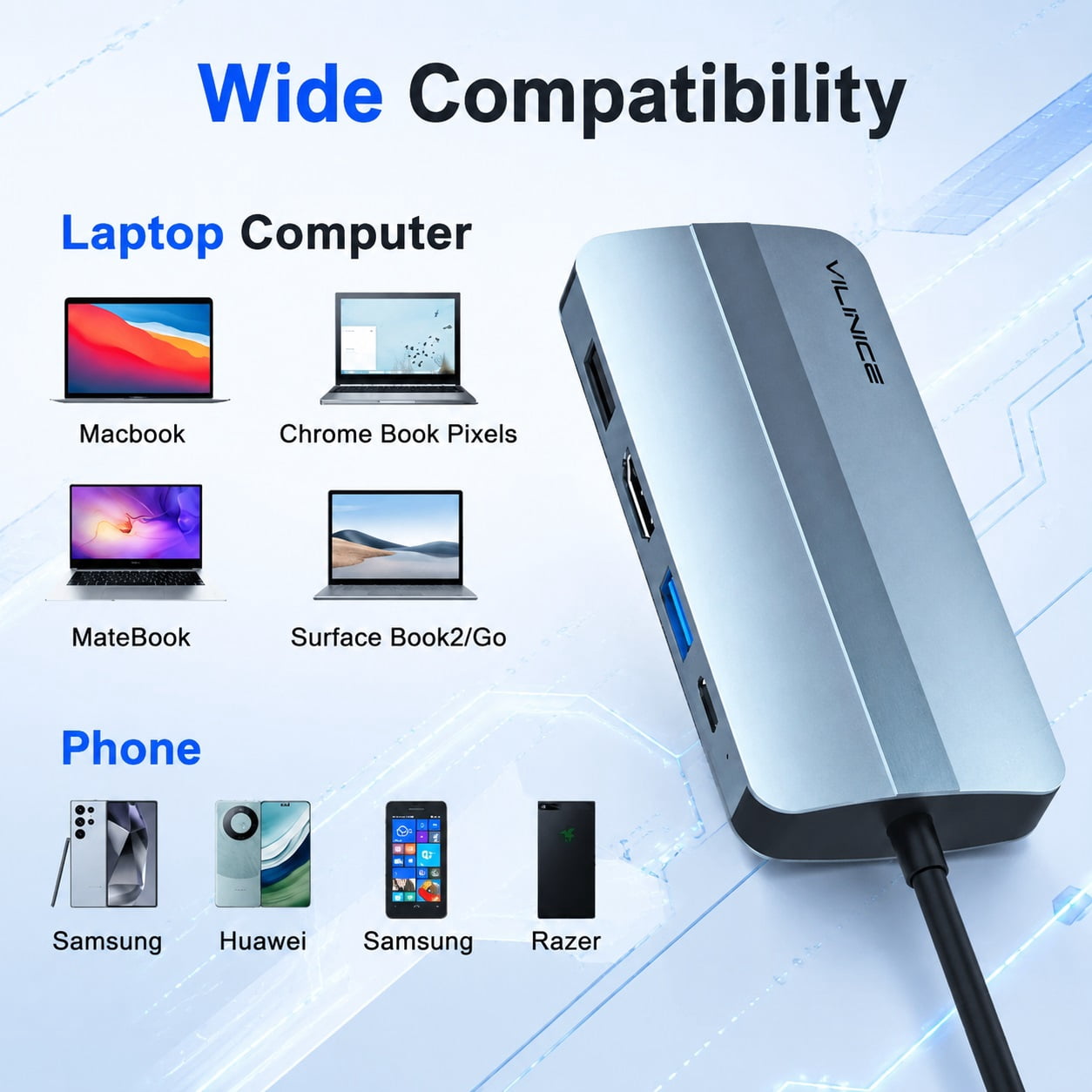 VILINICE USB C Hub, 9-in-1 USB C Laptop Docking Station with 1080P HDMI, RJ45 Ethernet Multiport Adapter with Charging, USB 3.0, SD/TF Card Reader, Compatible with MacBook Pro/Air and USB-C Devices