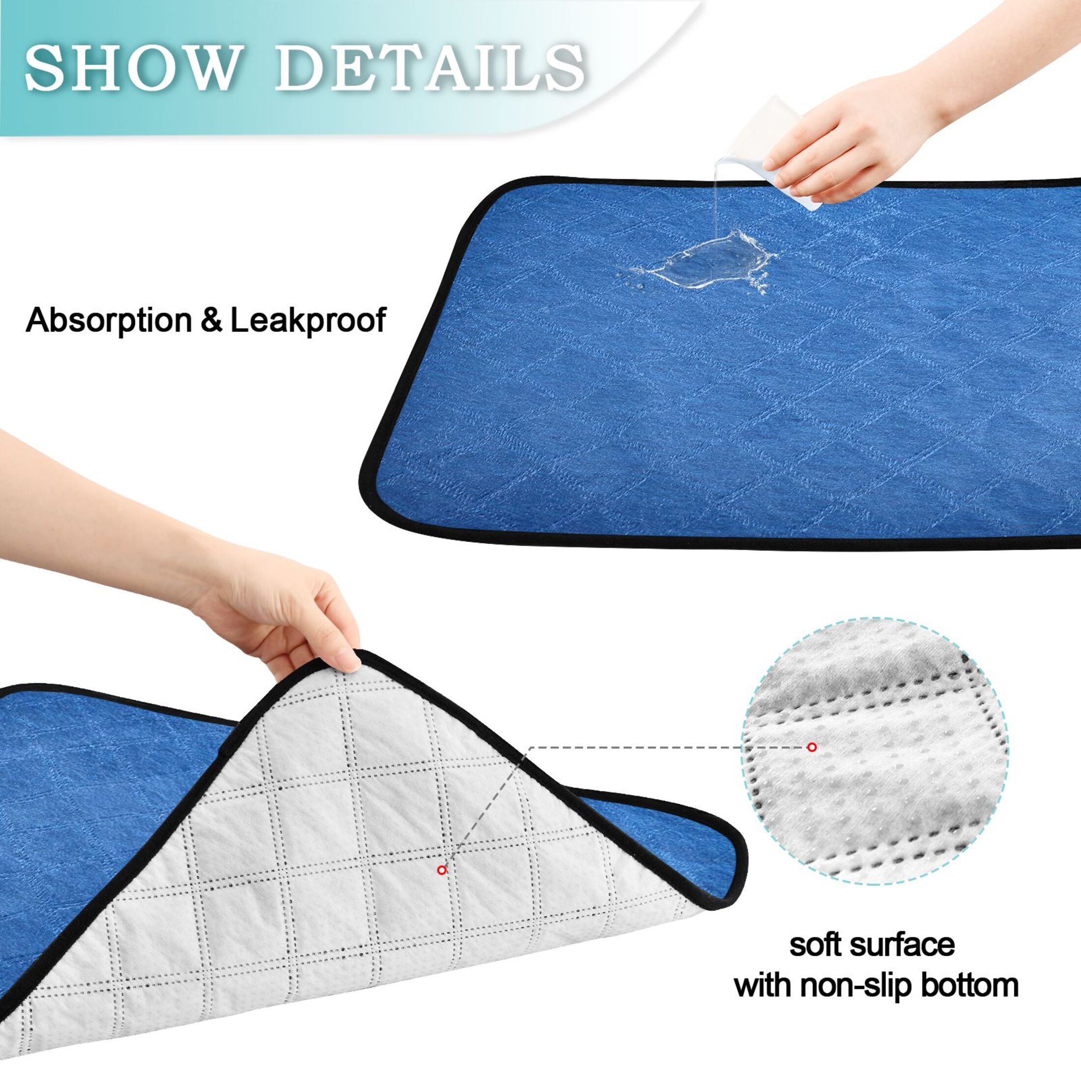 IAUYY Washable Pee Pads for Dogs Smallx3 Absorbent and Leak-Proof Non-Slip Reusable Puppy Pee Pads for Dogs Applicable to Playpen Potty Crate Blue Paper Texture