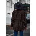 thumbnail image 4 of Camisa de manga larga a cuadros para mujer, con botones, mezcla de lana, chaqueta fina, blusa informal con bolsillo, 4 of 5