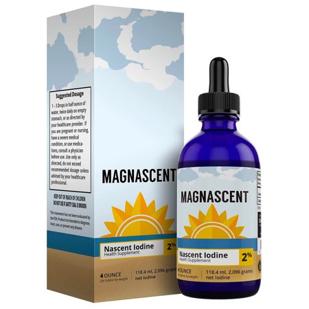 Magnascent High Potency 2% Nascent Iodine Supplement - Supports Thyroid Health, Liquid Formula, Non-GMO, Gluten-Free, Vegan, Glass Bottle with Dropper, 4 oz