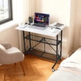 thumbnail image 1 of Kojooin 31.5 Inch 3-Tier Foldable Desk with Wheels, Mobile Workstation with Wood Top and Metal Shelf Rack, No Assembly, 1 of 8