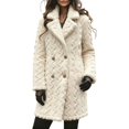 thumbnail image 3 of Women's 2025 Winter Double Breasted Plush Coat, Mid-Length Fleece Lined Trench Coat, Lapel Collar Warm Outerwear, Soft Faux Shearling Jacket, Elegant Cold Weather Protection White S, 3 of 5