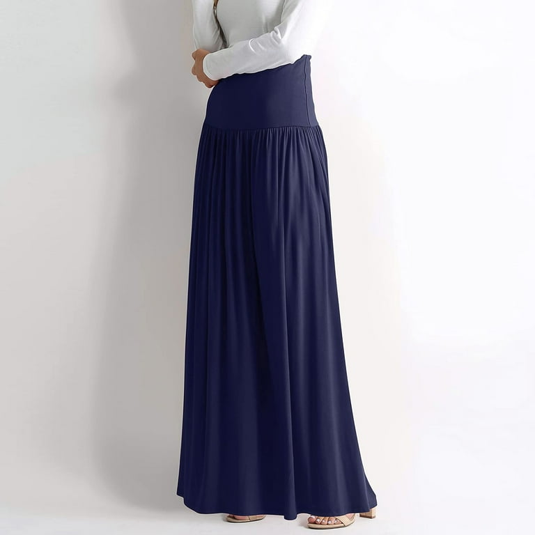Women's Causal Blue Plus Size Linen Long Skirt with Pockets 277501 Women's Causal Blue Plus Size Linen Long Skirt with Pockets 277501