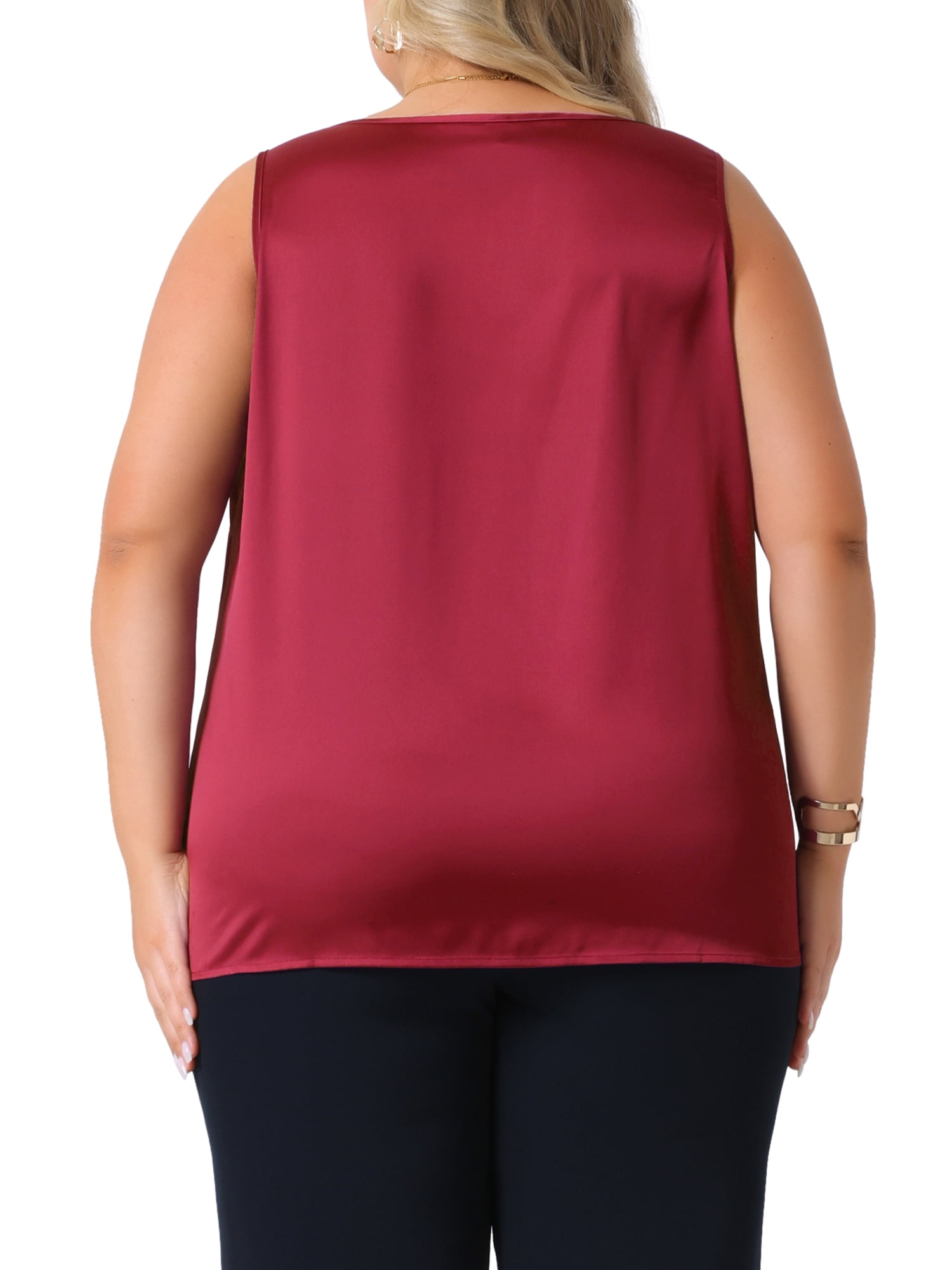 DARING DIVA Women's Plus Casual Silk Satin Tank Top V Neck Cami Blouse 2X Burgundy