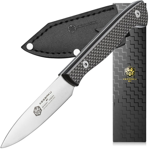 Kessaku 3.5-Inch Paring Knife - Senshi Series - Forged Japanese AUS-8 High Carbon Stainless Steel - Carbon Fiber G10 Handle with Sheath