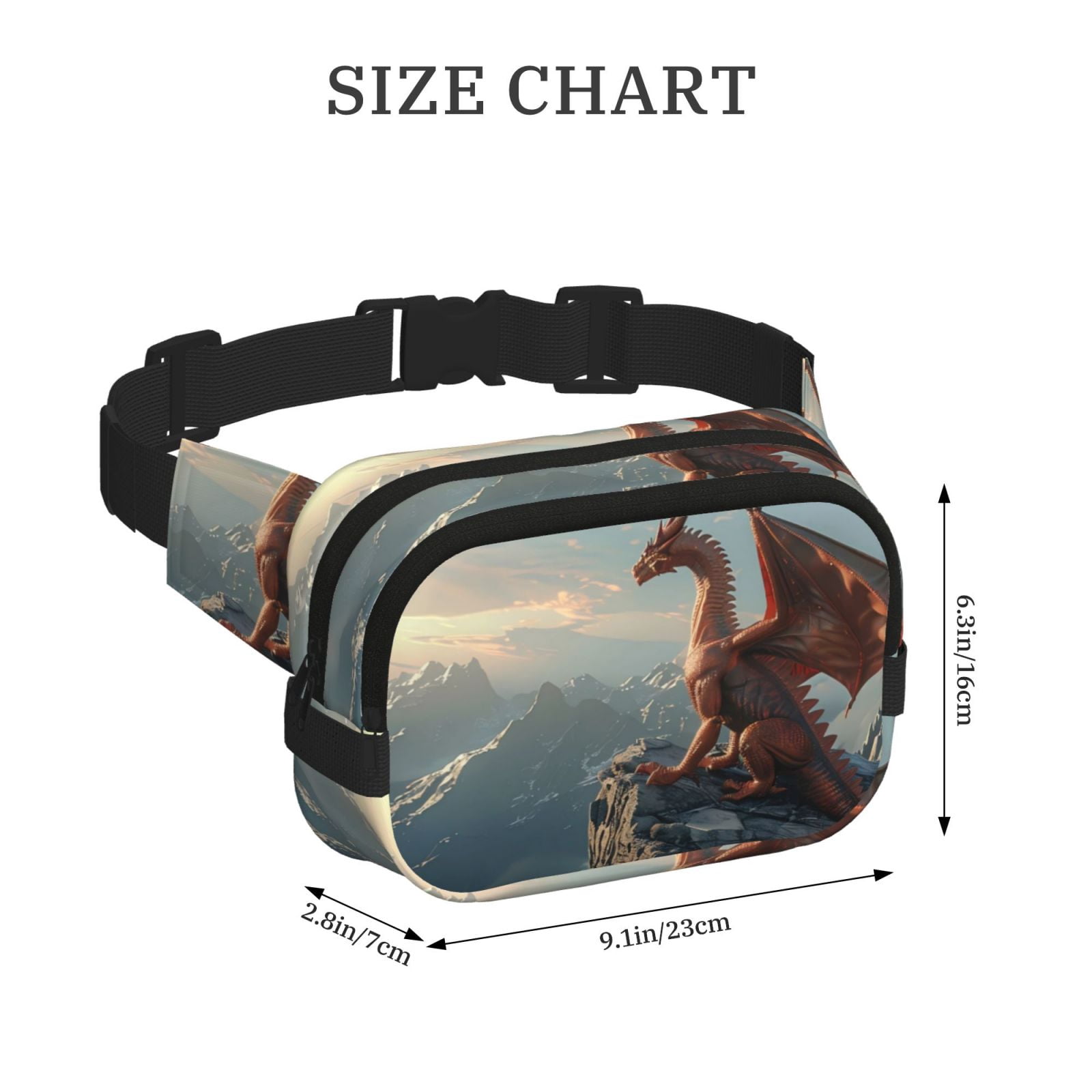 Picia Red Dragon Mountain Sunrise Print Square Double-Layer Waist Bag Mini Adjustable Waist Belt Bag Exercise Running Travel Hiking