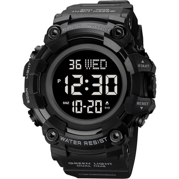 Men's Digital 50M Waterproof Electronic Sport Watch Rubber Band Army Military 24H Time LED Light 164FT Water Resistant Calendar Date Day Watches