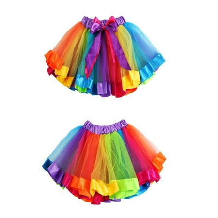 - Girls Kids Petticoat Rainbow Pettiskirt Bowknot Skirt Tutu Dress Dancewear L