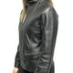 thumbnail image 2 of Chamarra de piel negra con bordado de líneas al frente, cuello de cierre con broche y bolsas en cadera de cierre con zíper metálico Castelli Leather Authentic Anette Bomber de cuello con cierre de broche y detalles de bordados con líneas al frente., 2 of 3
