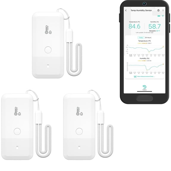 YoLink Smart Wireless Thermometer Hygrometer, 3-Pack, Wide Temp Range for Freezer, Fridge, Green House, Pet Cage, App Alerts, Emails, Text/SMS alerts, 5 Years Battery Life- Hub Required
