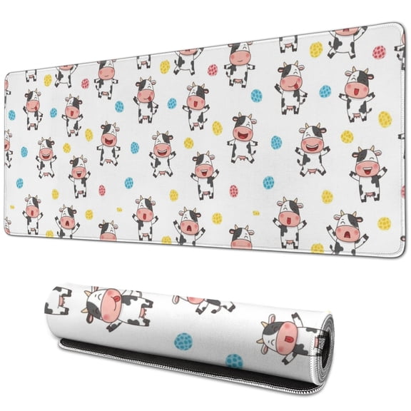 Long Mouse Pads for Desk,White Cow Colorful Pattern Desk Mats on Top Of Desks, Desk Mouse Pad Extra Large with 3mm Non-Slip Base and Stitched Edge for Gaming,Office,Work,Home 31.5"x11.8"