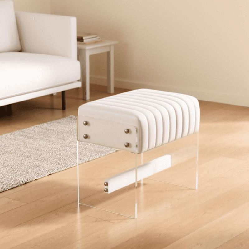 Acrylic U-Shaped Vanity Stool with Thick High-Resilience Sponge Cushion Premium Leather Surface Modern Minimalist Makeup Bench for Bedroom Bathroom Entryway Living Room