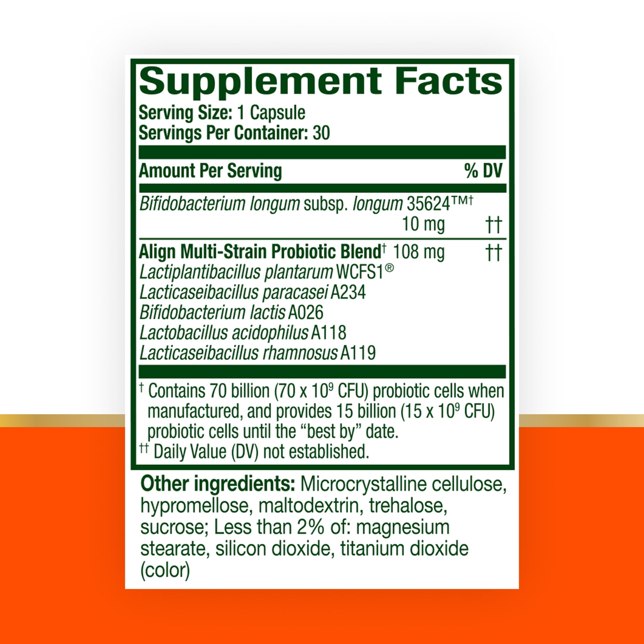 Align Probiotics, 70 Billion CFU^, Daily Probiotic Supplement, 30 Capsules