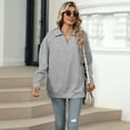 thumbnail image 4 of Female -Shirts Long Sleeve Banded Bottom Tops Business Casual Tops Collared V Neck Blouses Light Grey XL, 4 of 9