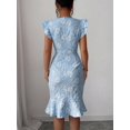 thumbnail image 2 of Elegant Jacquard Commuter Dress, Summer Floral Square Neck Knee-Length Dress for Women, 2 of 10