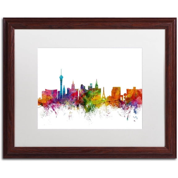 Trademark Fine Art 'Las Vegas Nevada Skyline' Canvas Art by Michael Tompsett, White Matte, Wood Frame