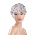 thumbnail image 3 of YFYANG Women's Double Waterproof Shower Cap, Grey Watercolor Plant Leaves Reusable Hair Cap for All Hair Styles and Head Sizes, 3 of 9