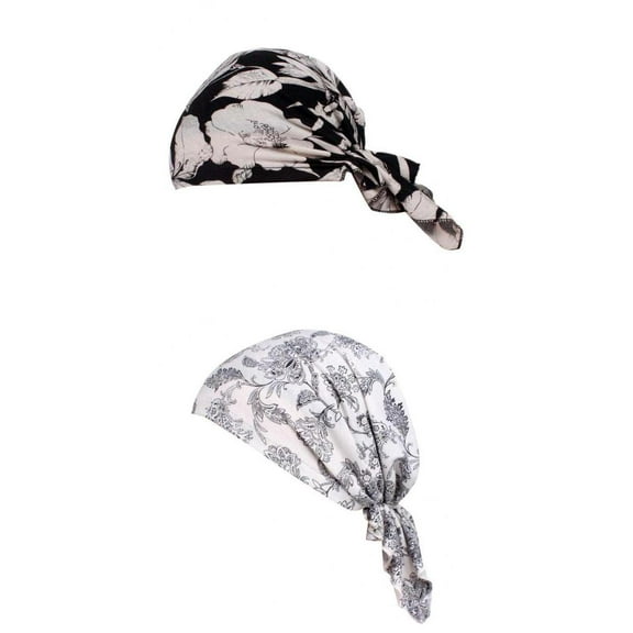 2Pcs Women Pre-Tied Stretch Head Scarf Chemo Hat Wrap Beanie