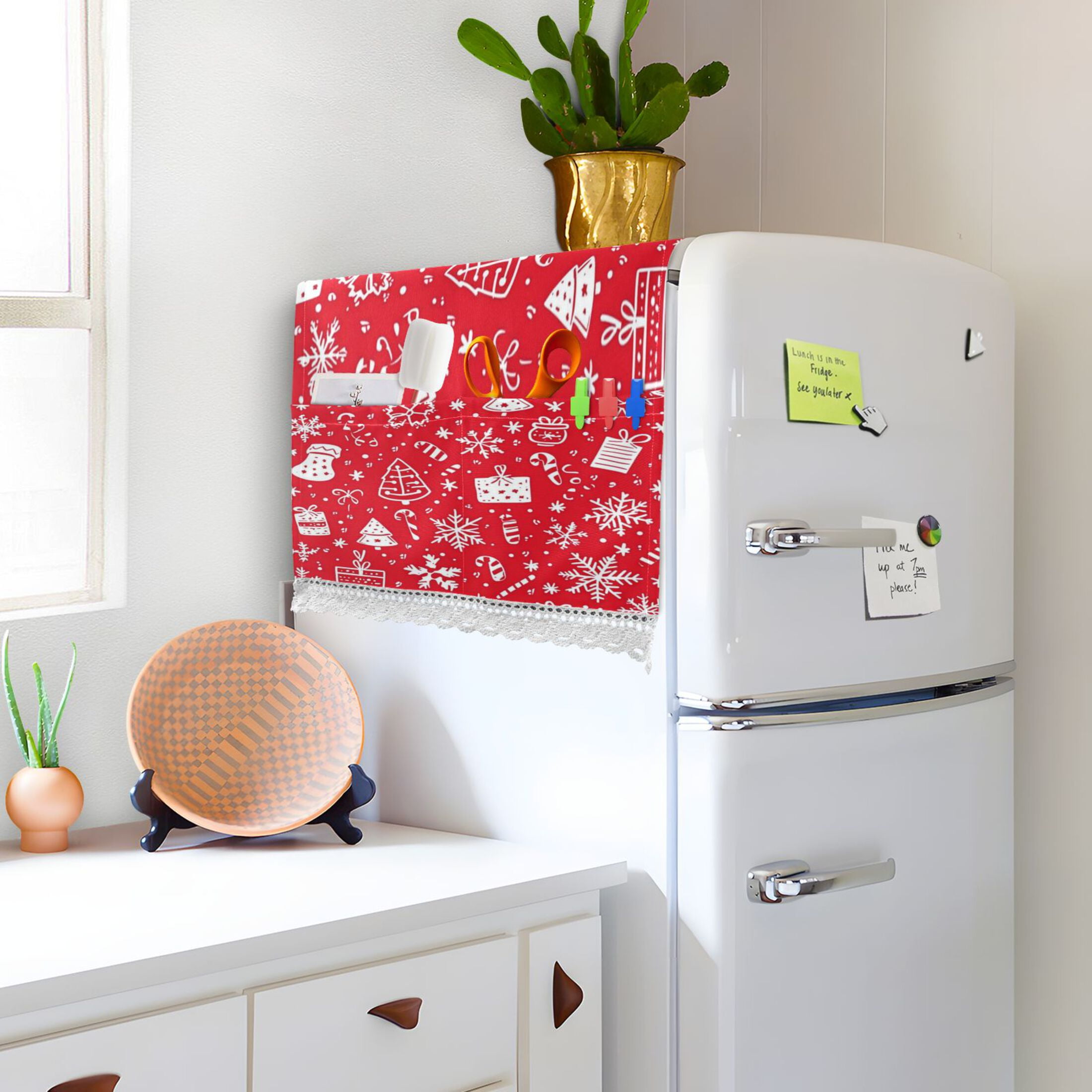 Christmas Elements A PatWasher and Dryer Covers Dust-Proof and Oil Resistant Fridge Cover with 4 Storage Pockets Washing Machine Top Cover for Laundry Kitchen Home 51.2 x 22 In