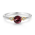 thumbnail image 2 of Gem Stone King 925 Sterling Silver and 10K Yellow Gold Red Rhodolite Garnet and White Lab Grown Diamond 3 Stone Engagement Ring for Women (0.63 Cttw, Round Gemstone January Birthstone, Size 8), 2 of 4
