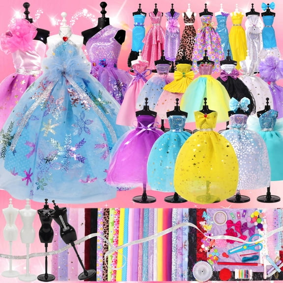 700 Pcs Fashion Designer Kit for Girls, DIY Arts & Crafts Kit with 4 Mannequins, Doll Clothes Making Sewing Kit, Girls' Birthday and Christmas Gifts for Age 6-12