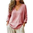 thumbnail image 5 of Nugftut Tops for Women Plaid V Neck Blouse Long Sleeve Loose Casual Shirts, 5 of 7