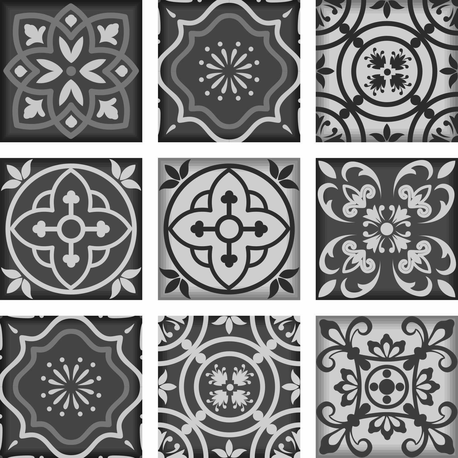 Mi Alma Vinyl Backsplash Decor - Black White Floral Peel & Stick Tiles 6x6
