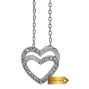 White Gold Plated Double Heart Pendant Necklace With Sparkling Clear Crystals By Matashi