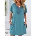 thumbnail image 2 of Women Lace V Neck Casual Boho Dress Comfy Short Sleeve Flowy Hem A Line Beach Dress Turquoise XL, 2 of 9