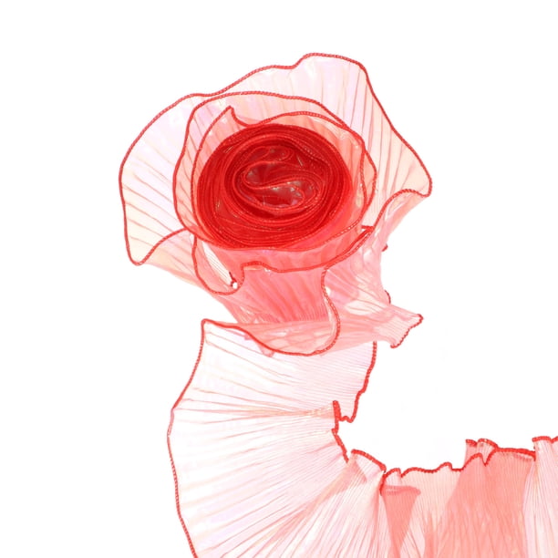 Borde de Organza Plisado con Volantes de 5.5" x 11 Yardas, Cinta de Encaje Plisado Iridiscente para Manualidades de DIY, Vestido, Ropa, Regalo de Boda, Decoración del Hogar, Rojo