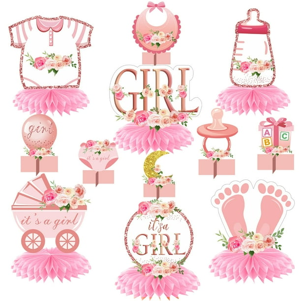 Decoraciones para baby shower Aodocuto, oro rosa y rosa, 12 unidades, para niña