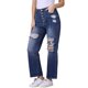 thumbnail image 1 of Jeans rasgados para mujer INSPIRE CHIC, con botones frontales, elásticos, agujeros destruidos, de tiro alto, en denim azul profundo, 1 of 6