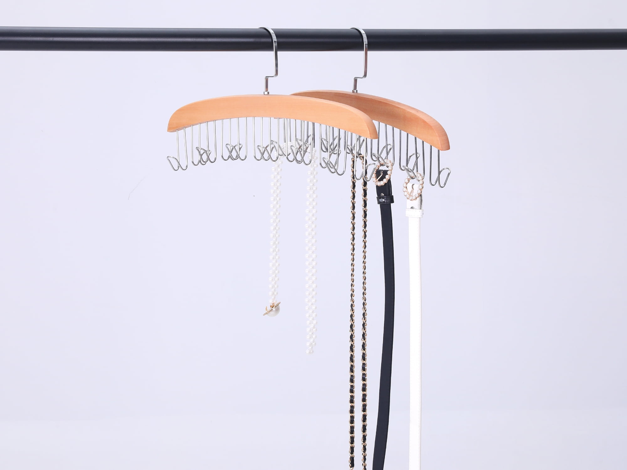 Unique Bargains Bra Hangers Wood Tank Top Hanger with 8 Hooks 2 Pcs Light Brown