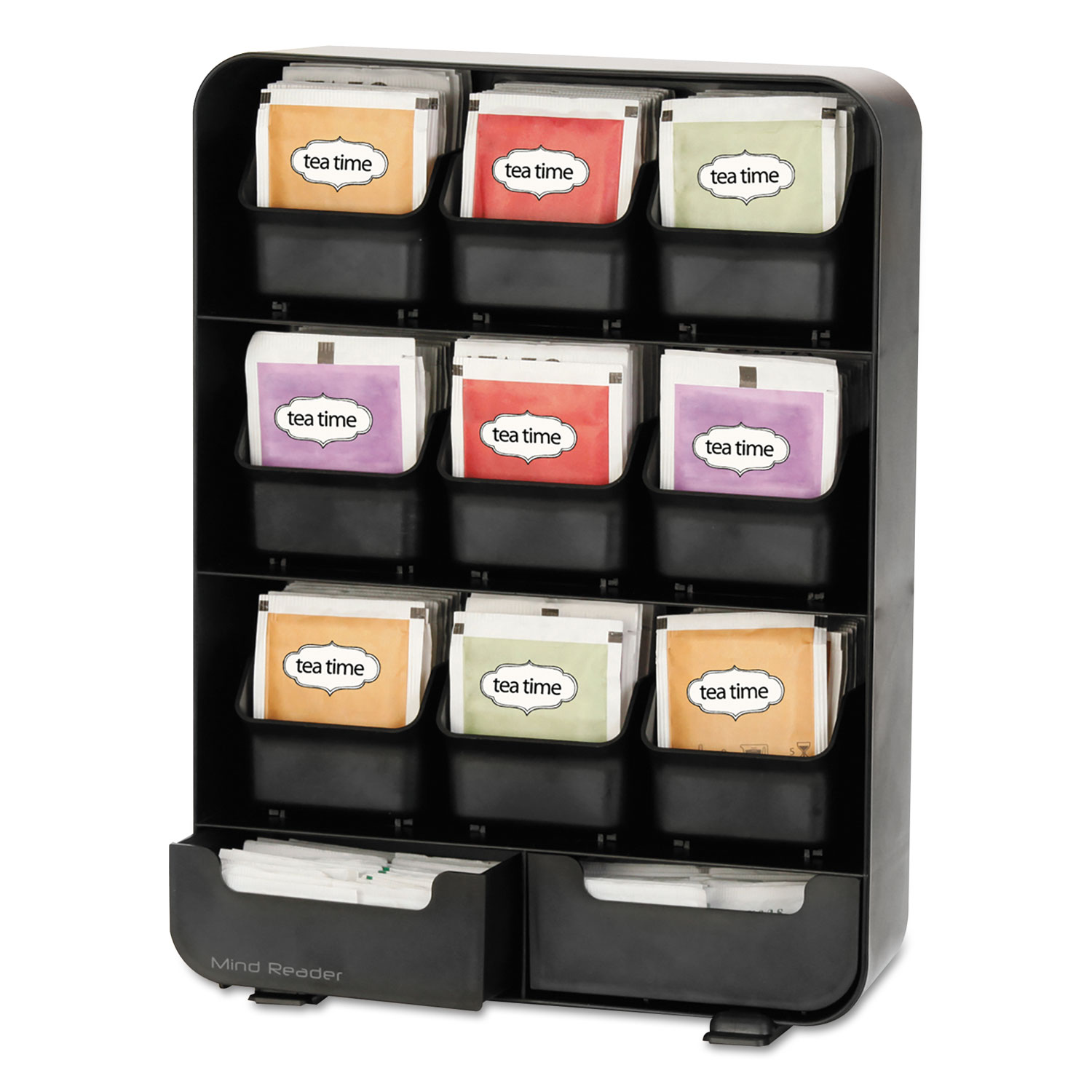Mind Reader Baggy Nine-Drawer Tea Bag and Accessory Holder, 10.24 x 4.33 x 13.11, Black, Each