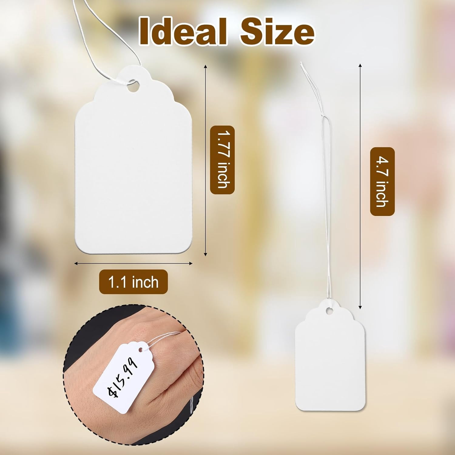 1000 PCS Price Tags with String, 1.77 x 1.1 inches Hang Tag with Strings Attached,for Yard/Garage Sale‘s Name Labels for Bags Clothes Jewelry,Price Labels for Retail