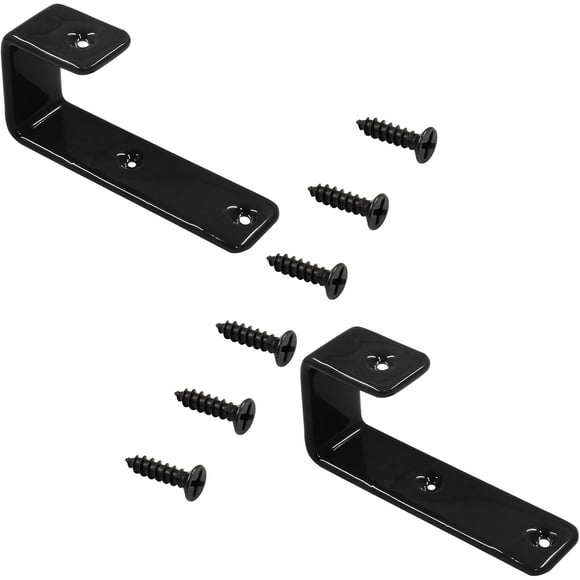 shiyou-2 Pcs Bunk Bed Ladder Brackets 25mm/1 Inch Metal PVC Coated Utility Hooks Bed Ladder Hooks Hardware with Screws for Library Loft Bed Stairs(Black)