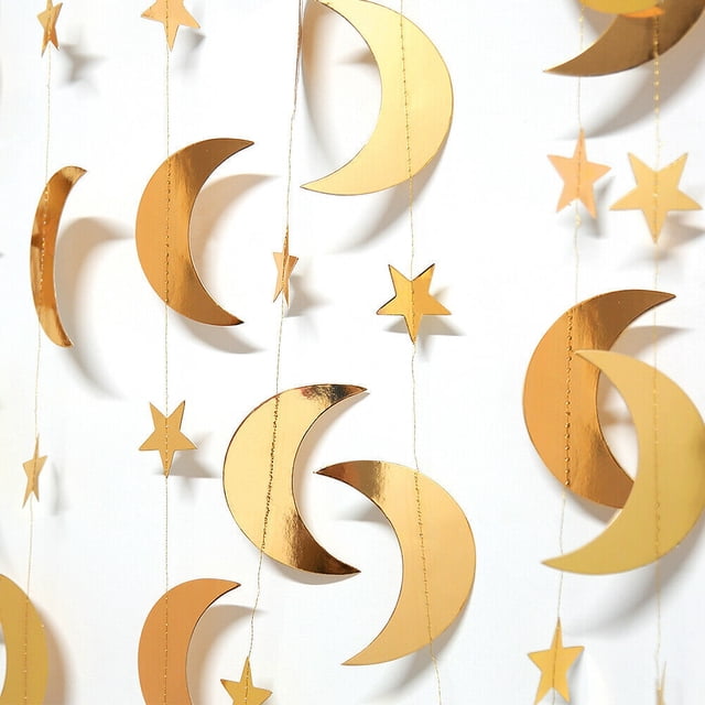 Guirnalda de papel de estrella lunar de 4 Uds., decoración Eid Mubarak para festival islámico musulmán (Glod) ER